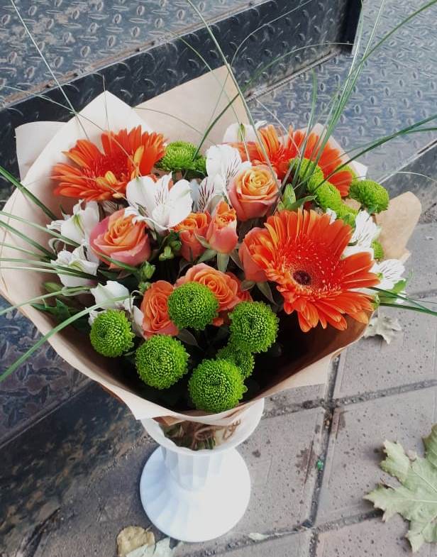 Букет цветов из: Герберы, Хризантемы, Альстромерии и Розы в Головино