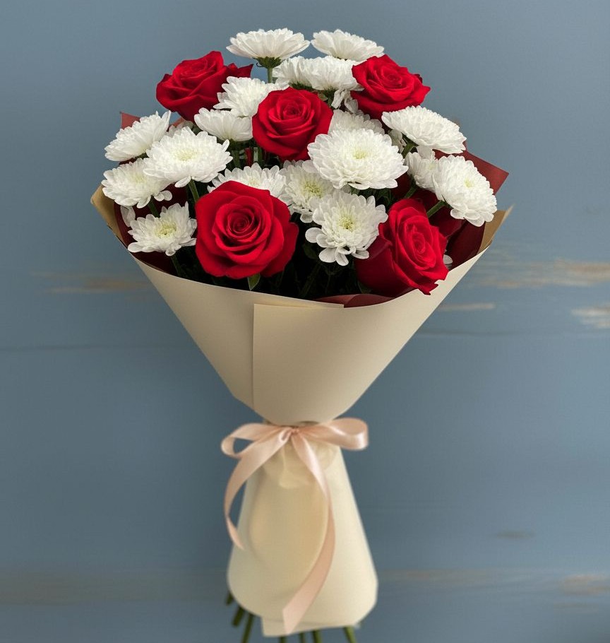 Букет цветов из: Розы и Хризантемы в Головино