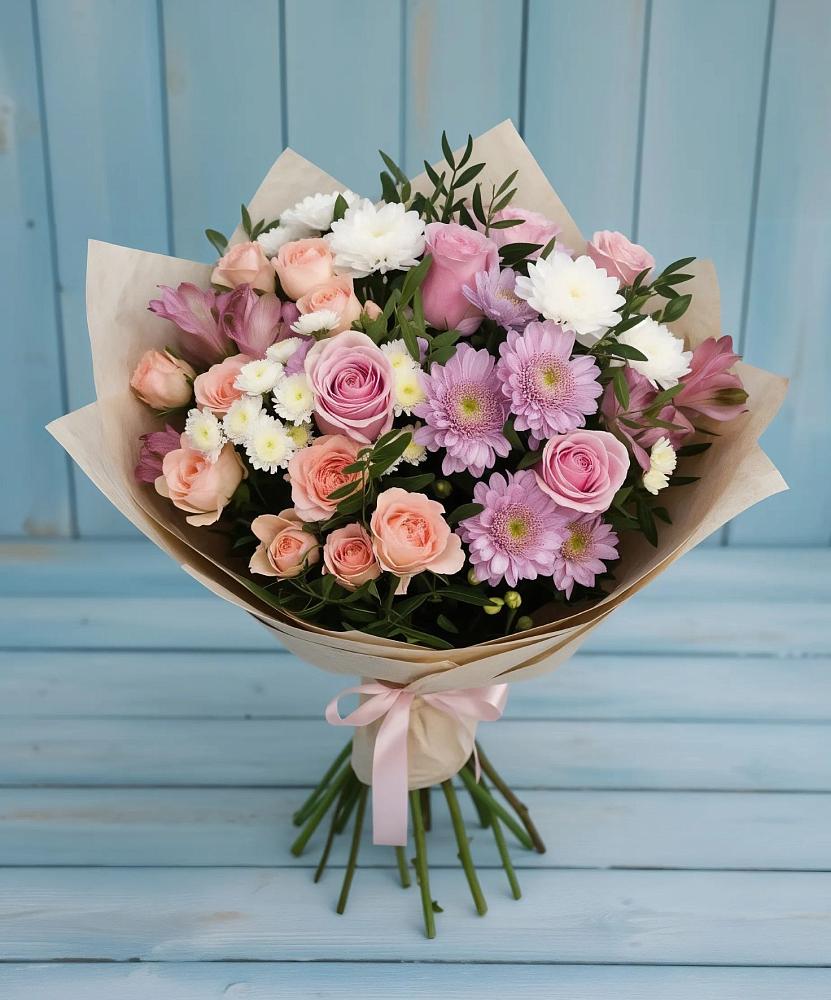 Букет цветов из: Хризантемы, Розы и Альстромерии в Головино