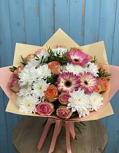 Букет цветов из:  Розы, Герберы и Хризантемы в Головино