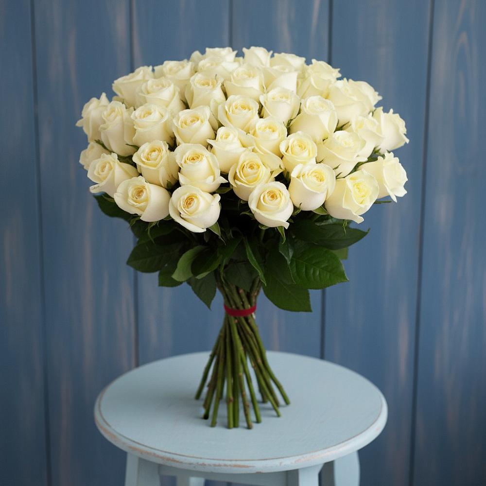 Букет 51 Белая роза Эдлесс Лав в Головино