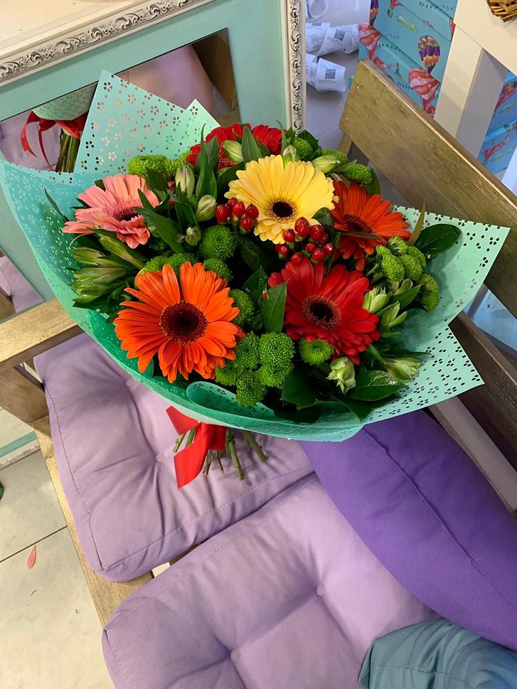 Букет цветов из: Герберы, Хризантемы и Альстромерии в Головино